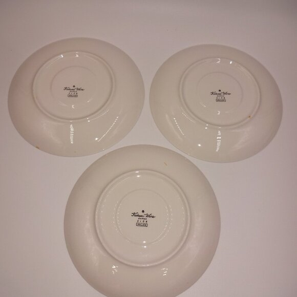 3 Vintage Kokura Ware Milan Cream Saucers Birds Houses Peach Gray 2106 Japan - Picture 3 of 4